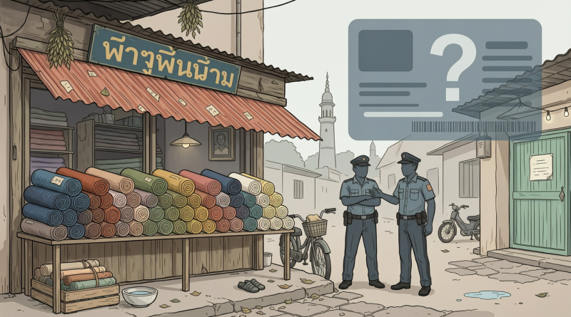 泰国南部布料店与身份证审查的编辑插画
